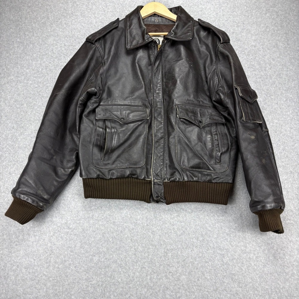 American Express Leather Flight Jacket Mens L Brown Bomber Aviator Military